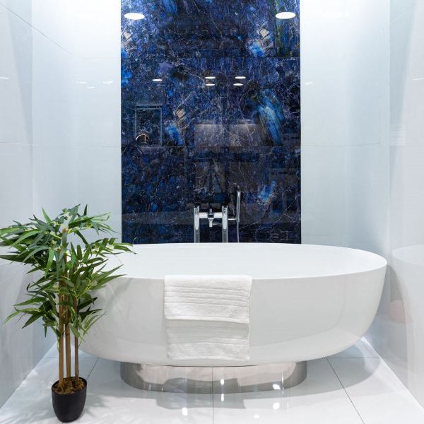 Picture of Electric Blue Decor Glass Porcelain Tile 60x120 cm